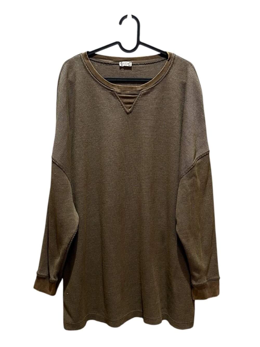 Intimately Free People Green Waffle Knit Thermal Sweatshirt Boho Oversized